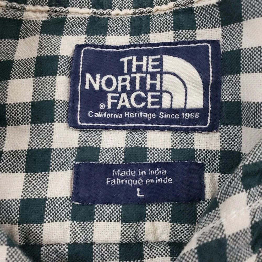 North Face Mens Large Green White‎ Outdoors Button Up Casual Hiking Cotton Adult